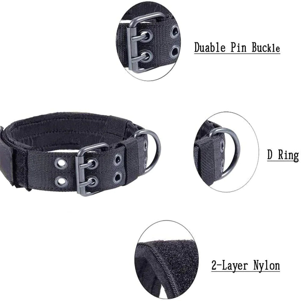 Heavy Duty Dog Collar K9 Military With Metal Buckle