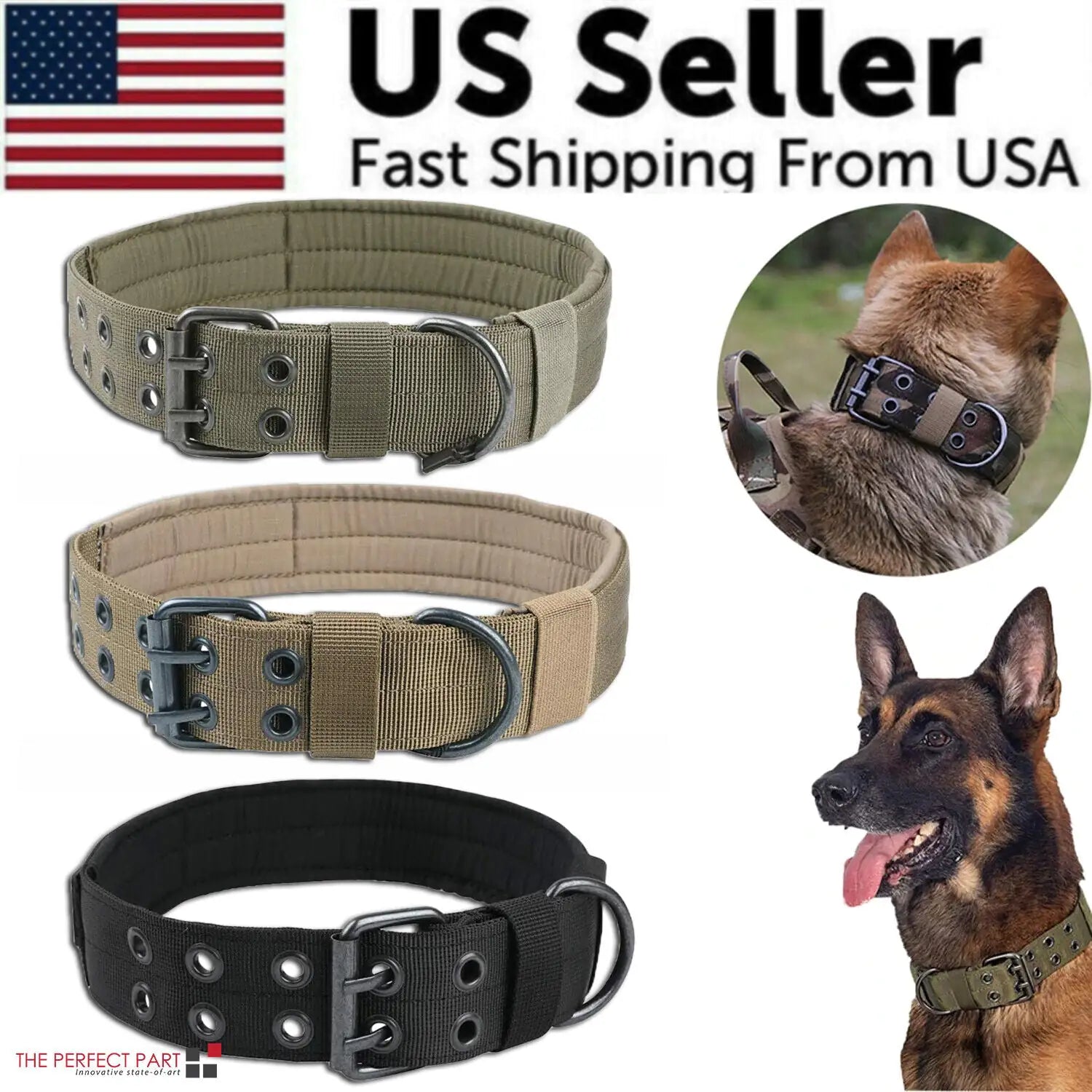 Heavy Duty Dog Collar K9 Military With Metal Buckle