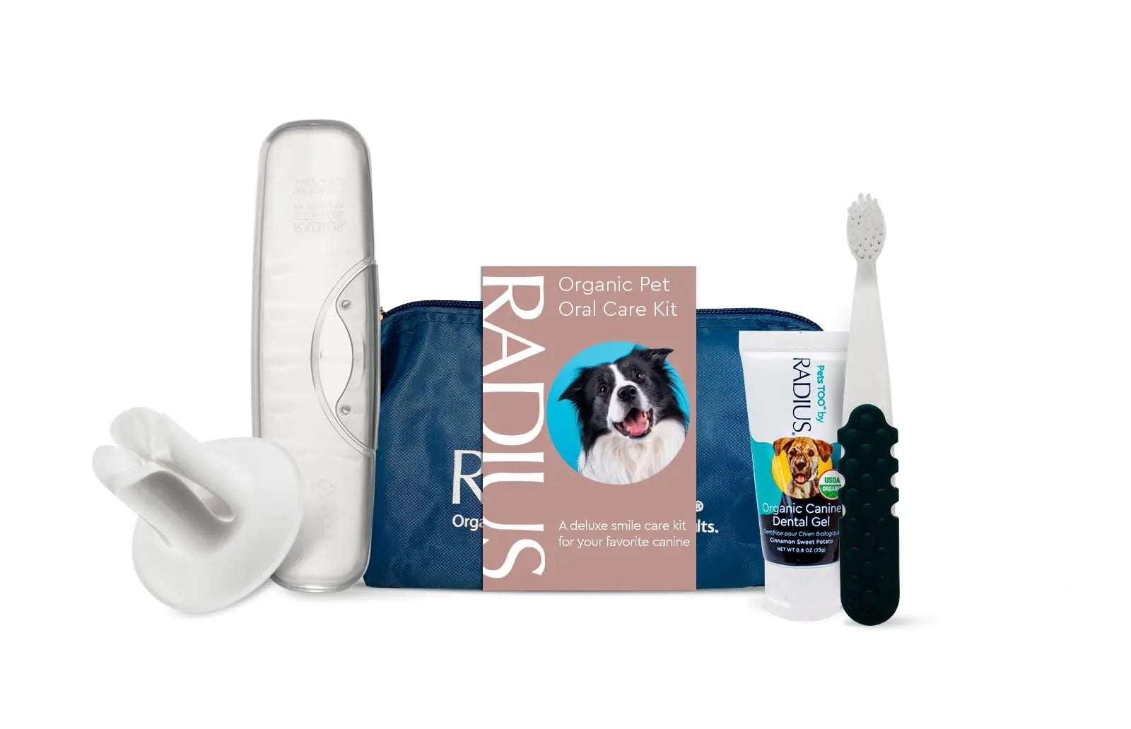 Organic Pet Deluxe Oral Care Kit With Organic Canine Toothpaste & White Toothbrush Holder Clear Critter Case Blue Travel Bag 1 Count