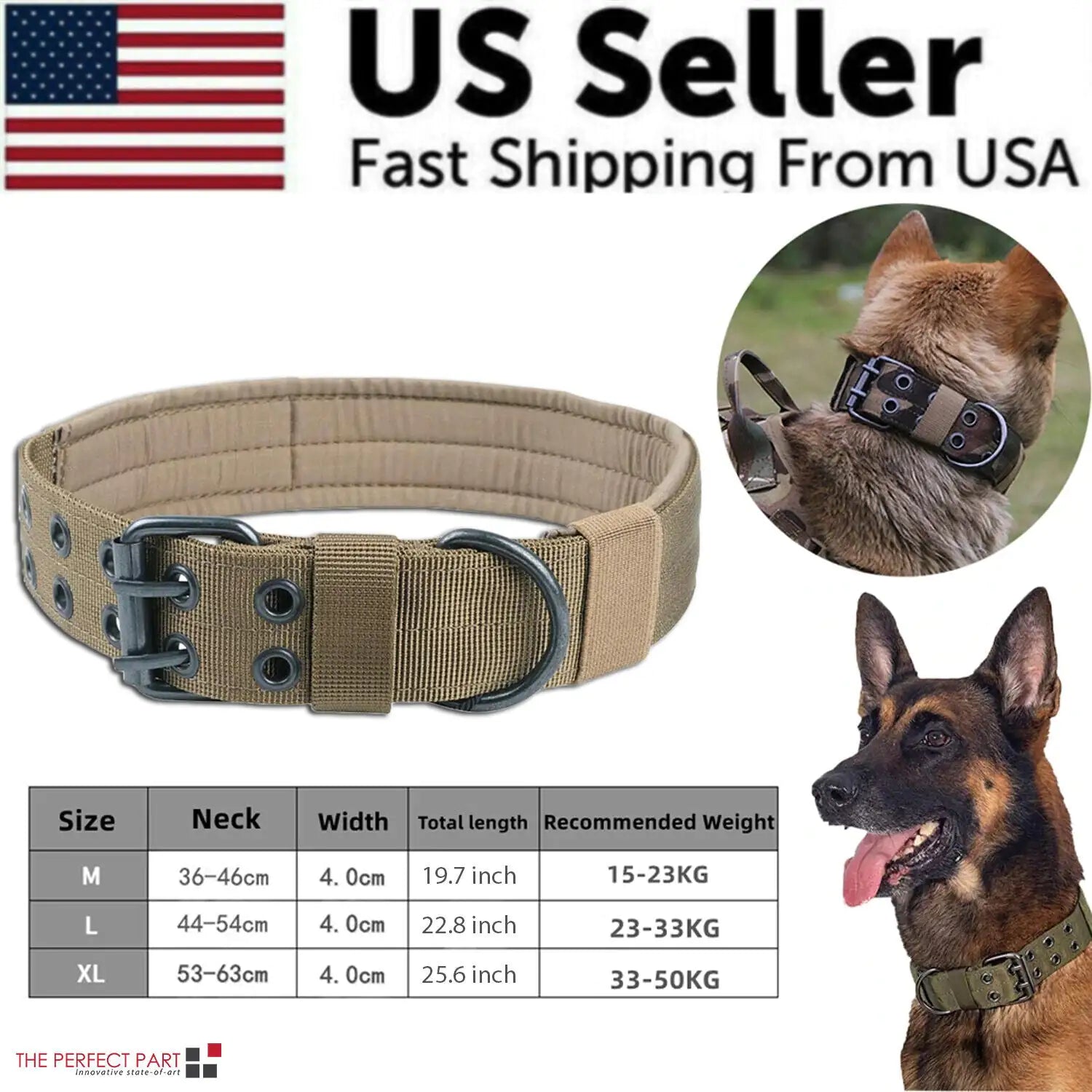 Heavy Duty Dog Collar K9 Military With Metal Buckle