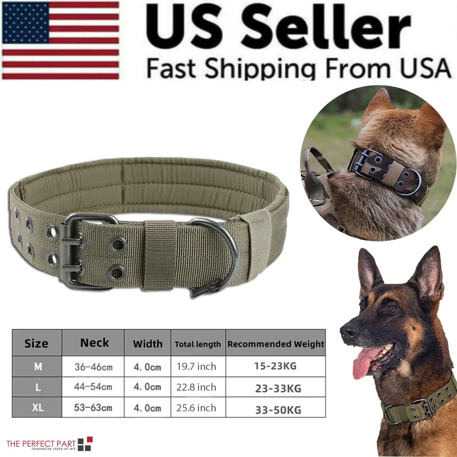 Heavy Duty Dog Collar K9 Military With Metal Buckle