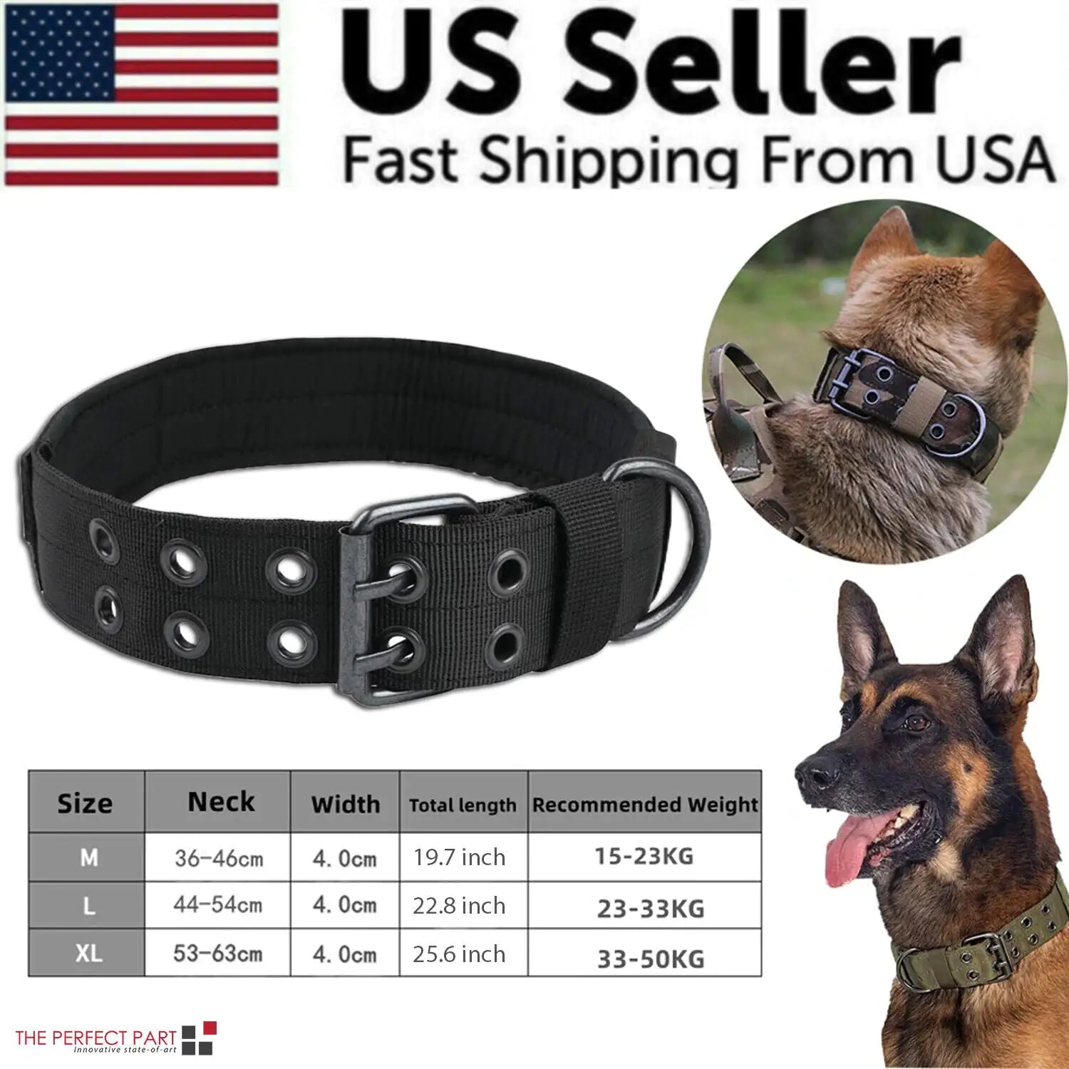 Heavy Duty Dog Collar K9 Military With Metal Buckle